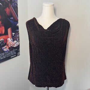 Vintage Soft Works Orange and Black Sparkly Layered Collar Casual Top